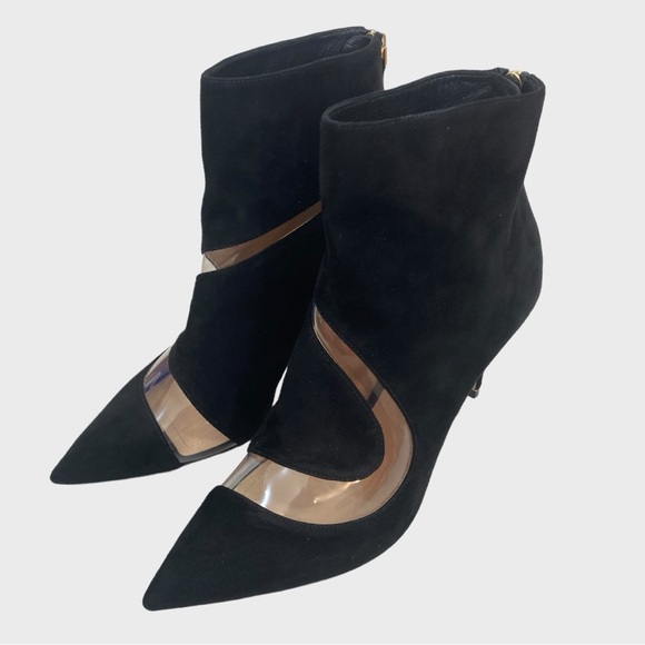 Nicholas Kirkwood $1295 Black Suede Booties PVC S Curve Cutout 85 mm Size 36